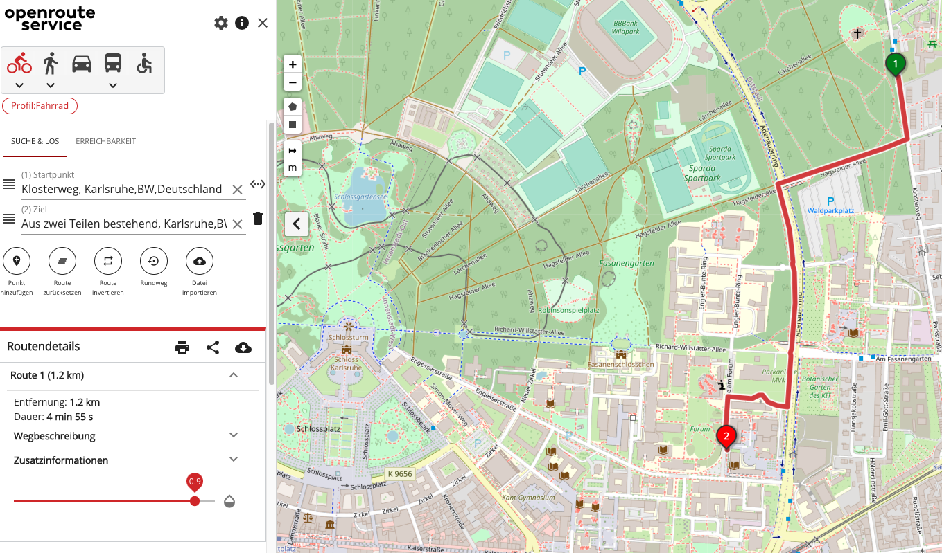 Abbildung 5: Screenshot der öffentlichen OpenRouteService-Webapp